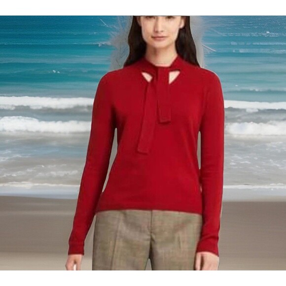 Y2K Women SzL Ines De La Fressange X Uniqlo 100% cashmere Tie Neck Sweater Chic - Picture 1 of 7